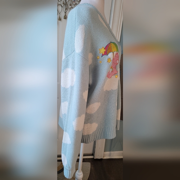 Care Bears by Hot Topic Cozy Grandpa Cardigan Womens L Sky Blue Clouds Whimsical - Picture 4 of 14